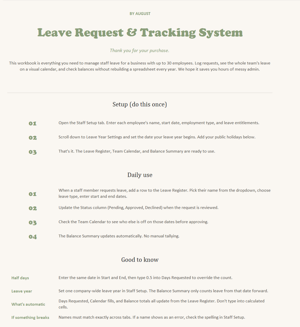 Leave Request & Tracking System: Excel Template for Small Business