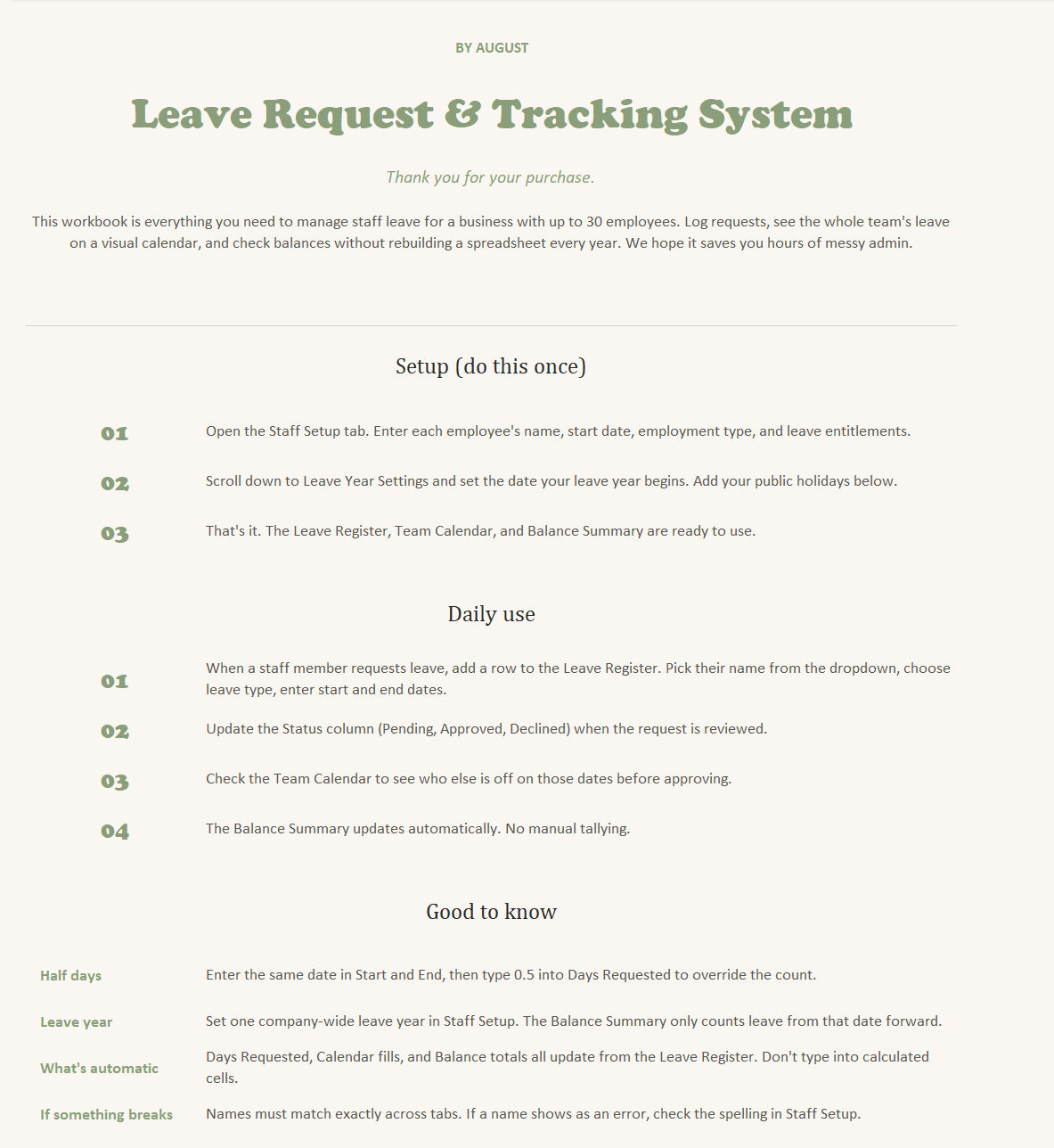 Leave Request & Tracking System: Excel Template for Small Business