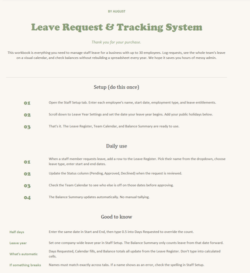 Leave Request & Tracking System: Excel Template for Small Business