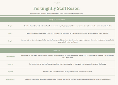 Fortnightly Staff Roster: Excel Template for Small Business