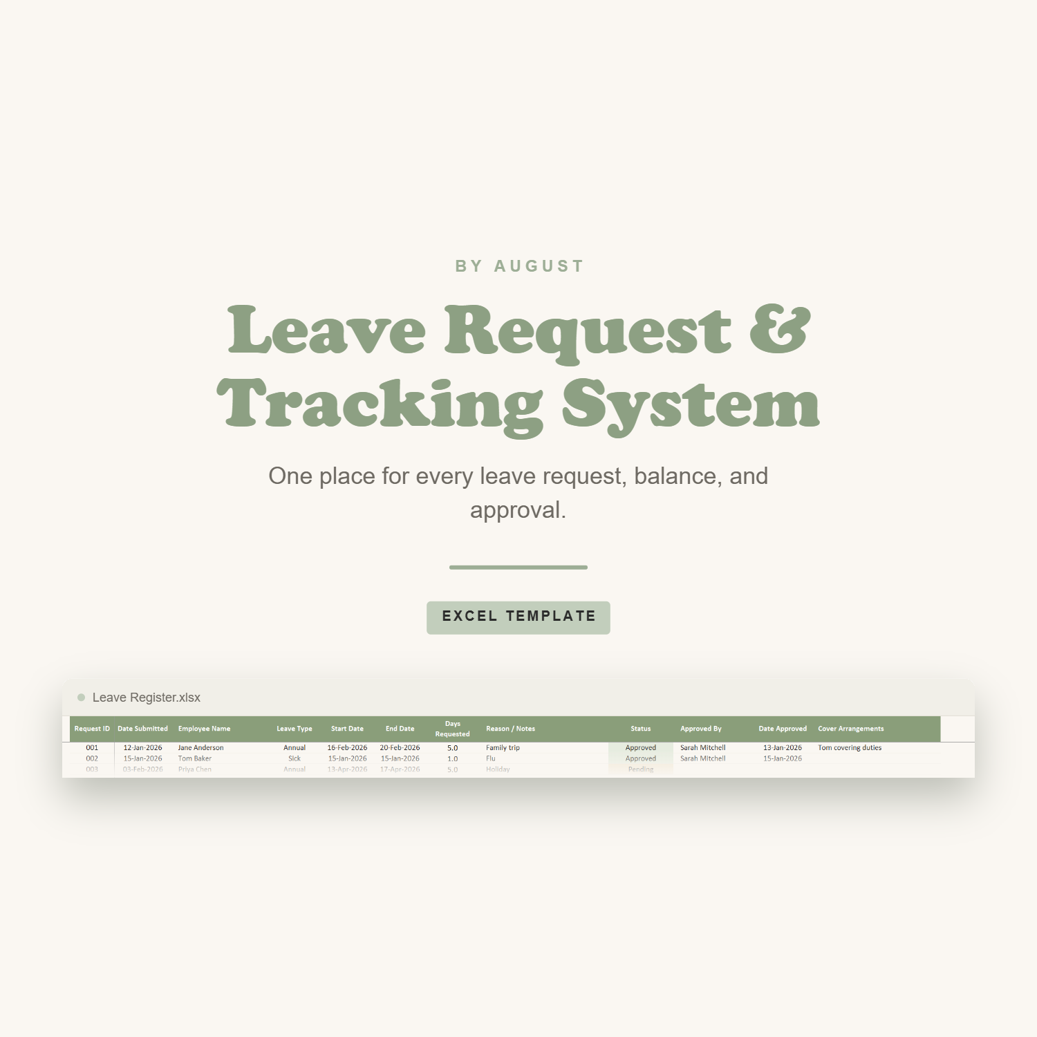 Leave Request & Tracking System: Excel Template for Small Business